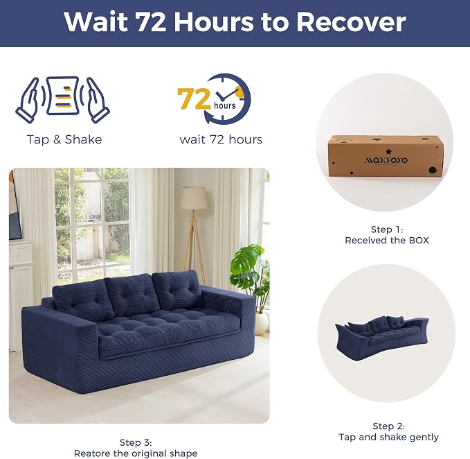 MAXYOYO 79" Loveseat Sofa Couch for Small Spaces, Upholstered Boneless Cloud Couch for Apartment Bedroom, 3-Seater Love Seat Floor Modern Sofa with Pillows, No Assembly Required, Navy