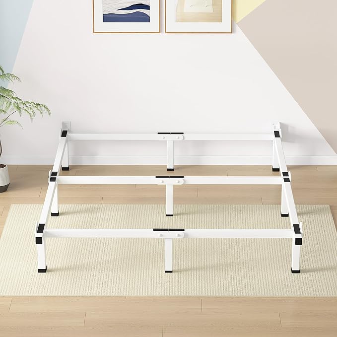 Superay Metal Bed Frame, 9-Leg Bed Base, 8 inches Support for Box Spring, Queen, Easy Assembly, White