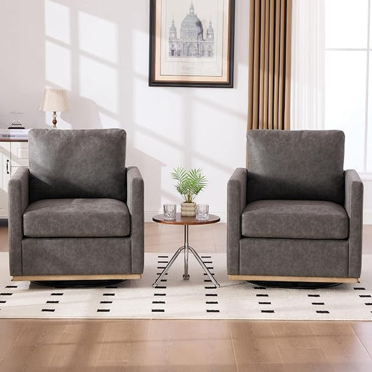 Aoiy & Wifon 30.7" W Swivel Accent Chair, Mid Century Modern Swivel Chair for Living Room, Comfy Small Accent Chair, PU Leather, Gray
