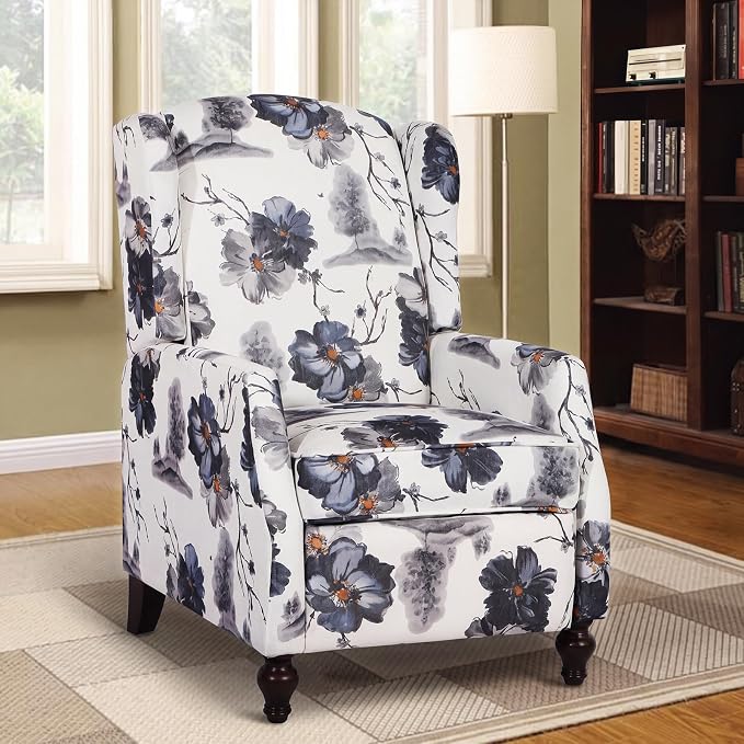 Wingback Recliner Chair with Massage and Heat, Tufted PU Leather Push Back Arm Chair for Living Room Vintage Recliner Chair with Remote Control, Padded Cushion, Backrest (Ink Blue)