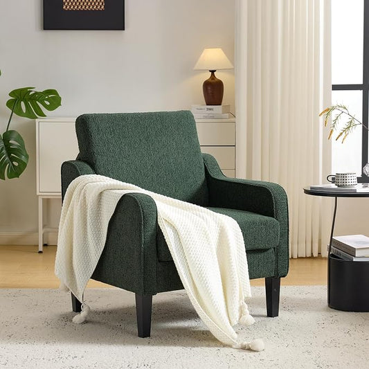 VINGLI Accent Chair for Living Room Chairs Reading Chair for Bedroom Chair Scooped Arm Chair Mid Century Modern Accent Chairs Upholstered Comfy Chair for Apartment, Waiting Room (1, Dark Green)