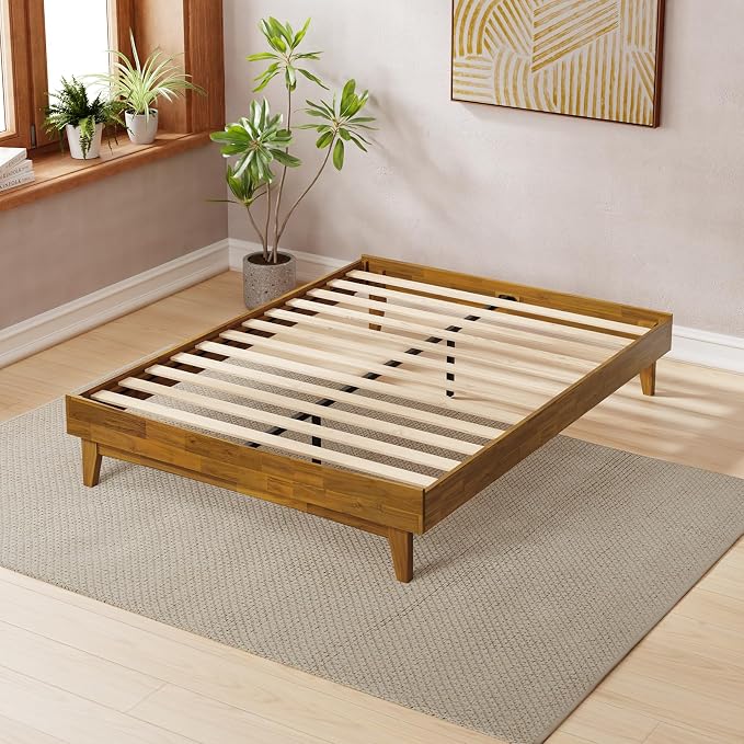 Bme Catherine King Platform Bed Frame, Modern Bed Frame Without Headboard, Wooden Low Profile Bed Frame, Acacia Wood Platform Bed Frame King, No Box Spring Needed, Supports up to 800lbs - Teak Brown