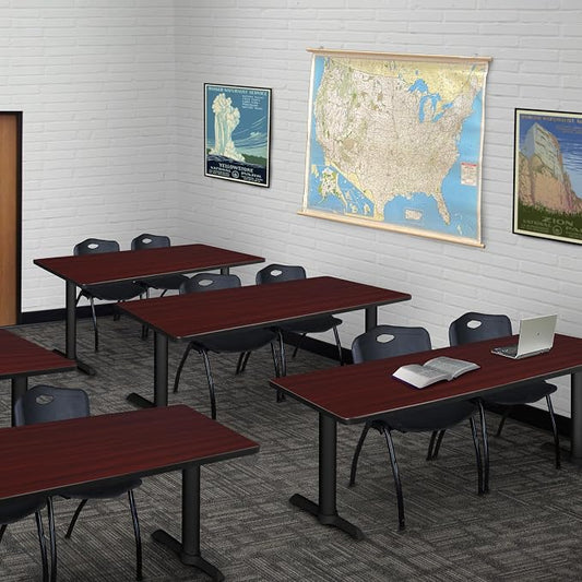 Romig Pillar 72 x 24 in. Steel T-Base Training Seminar Table- Mahogany