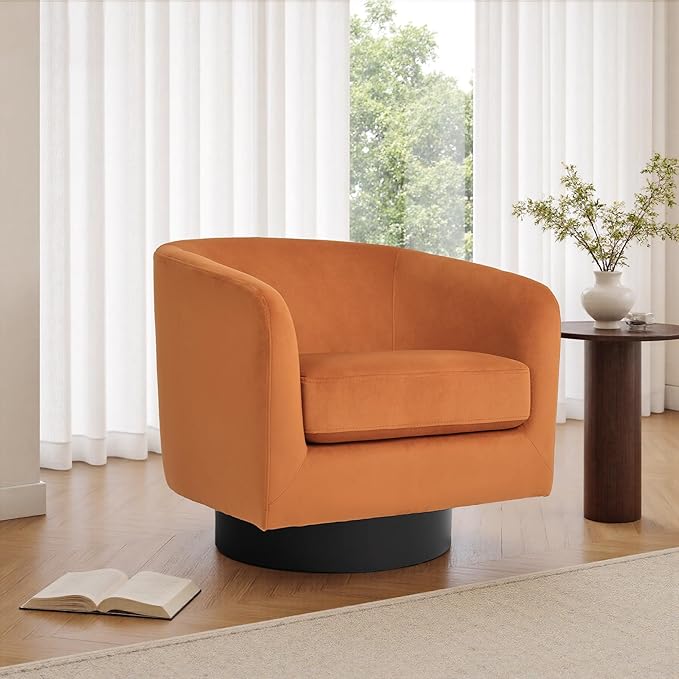 Swivel Barrel Accent Chairs Set of 2, Velvet Upholstered Armchair Modern Round Club Arm Chair for Living Room, Comfy Single Sofa Seating Bedroom Side Reading Seat for Home Office - Orange