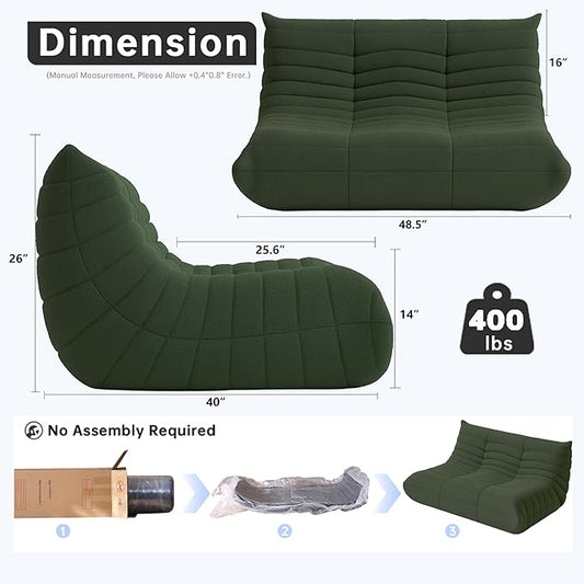 WHGBJA Bean Bag Chairs for Adults with Memory Foam Couch, Loveseat Sofa Chair for Bedroom, Living Room, Reading, Gaming Floor Sofa Couch, Boneless, Comfy