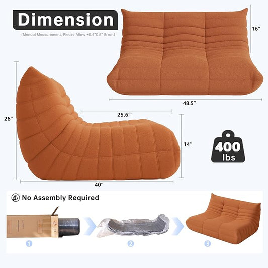 WHGBJA Bean Bag Chairs for Adults with Memory Foam Couch, Loveseat Sofa Chair for Bedroom, Living Room, Reading, Gaming Floor Sofa Couch, Boneless, Comfy