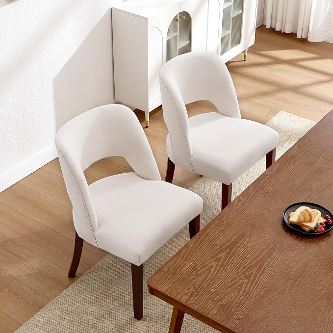 Dining Chairs Set of 2,Modern Linen Dining Room Chairs with Thick Cushions,Upholstered Kitchen Dining Room Chairs for Dining Living Room Beige
