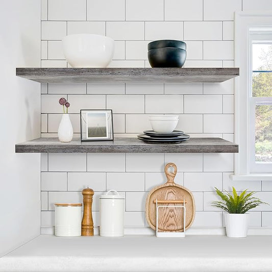 Sorbus Floating Shelves for Wall - 35 Inch Long Bathroom Shelves, Wall Decor for Bedroom, Kitchen, Living Room & Book Storage - Mounted Floating Shelf with Invisible Brackets (Gray, 2 Pack)