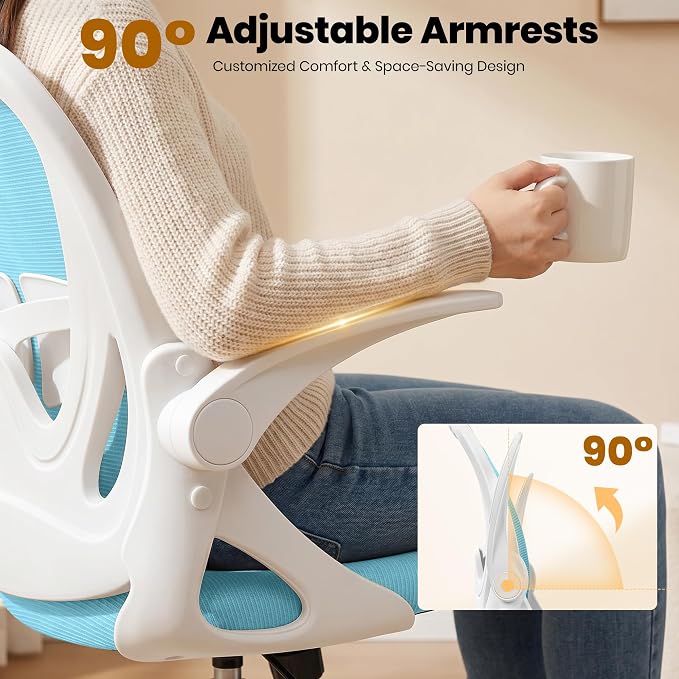 Primy Drafting Chair Tall Office Chair with Flip-up Armrests Executive Ergonomic Computer Standing Desk Chair with Lumbar Support and Adjustable Footrest Ring(Blue)