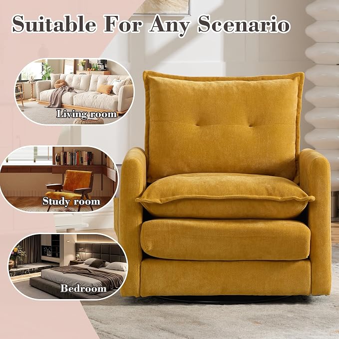 Swivel Accent Chair, Modern Swivel Barrel Chair for Living Room, 360 Degree Comfy Square Accent Barrel Chair, Upholstered Sofa Armchair for Bedroom,Reading, Chenille, Mustard Yellow