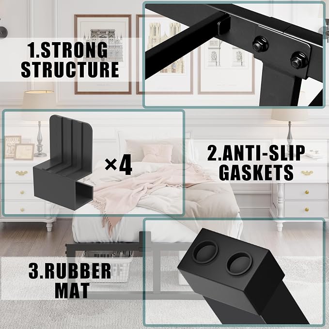 Yitong Angel Twin XL Size Bed Frame, 14 Inch Heavy Duty Support 3500 lbs Metal Platform, No Box Spring Needed/Noise Free/Non-Slip/Steel Slat Support/Easy Assembly