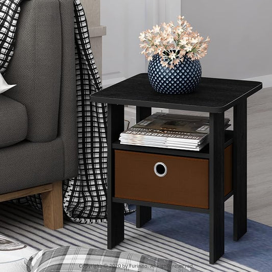Furinno Andrey Set of 2 End Table / Side Table / Night Stand / Bedside Table with Bin Drawer, Americano/Medium Brown