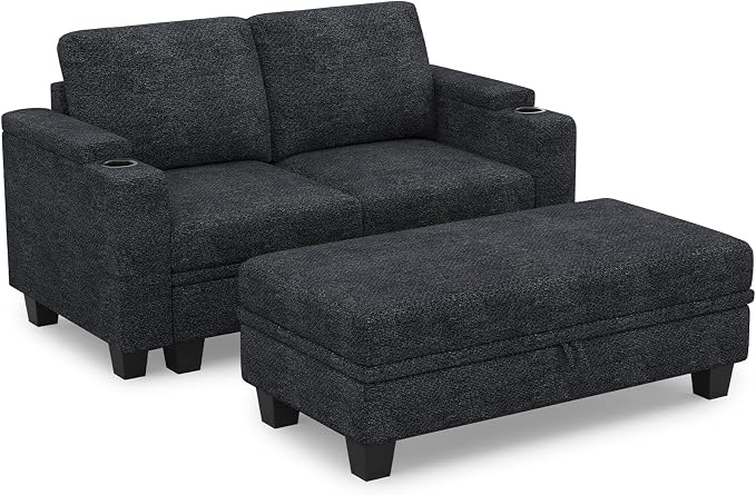 Belffin Sectional Sofa Bed with Storage Ottoman Small Modular Couch with Cup Holder Apartment Couch Dark Grey