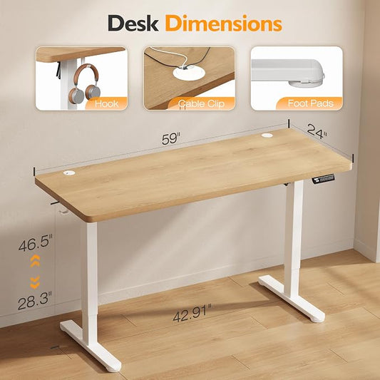 Monomi 59 inch Electric Standing Desk with Memory Preset, Adjustable Height Standing Desk for Home Office & Gaming, Large Computer Desk with Anti-Collision, Natural