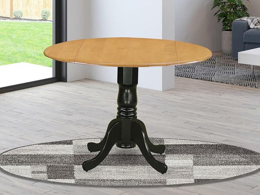 East West Furniture DLT-OBK-TP Dublin Kitchen Table - a Round Dining Table Top with Dropleaf & Pedestal Base, 42x42 Inch, Oak & Black