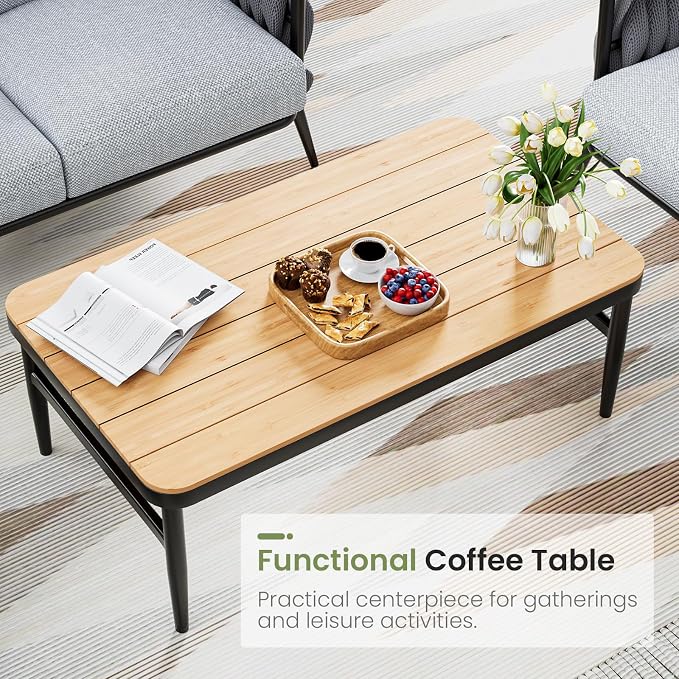 Jocoevol Outdoor Patio Furniture Set, Outdoor 5-Seat Sofa with Coffee Table, Waterproof Thick Cushion Patio Conversation Set, All Weather Outdoor Couch Set for Deck, Lawn, Balcony, Porch