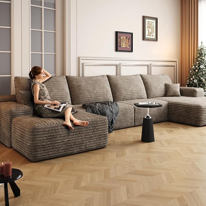 AUGOP 136" Sectional Couches for Living Room Modern Modular Sofa with L-Shape Couchs Upholstered Boneless Couch Deep Seat Sectional Couch with Chaise (Camel, Right Facing Chaise+3Seaters+Ottoman)