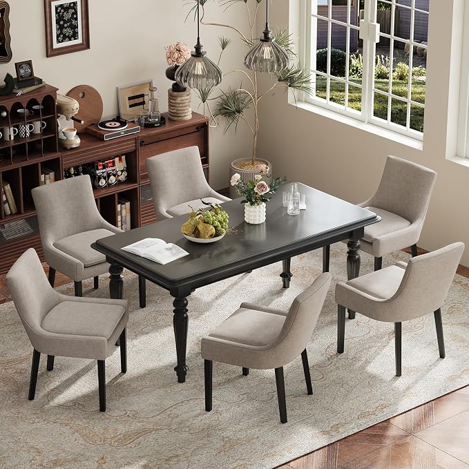 COLAMY Upholstered Dining Chairs Set of 6 with Mid Back and Wood Legs, Modern Accent Side Chairs for Living Room/Dining Room-Camel