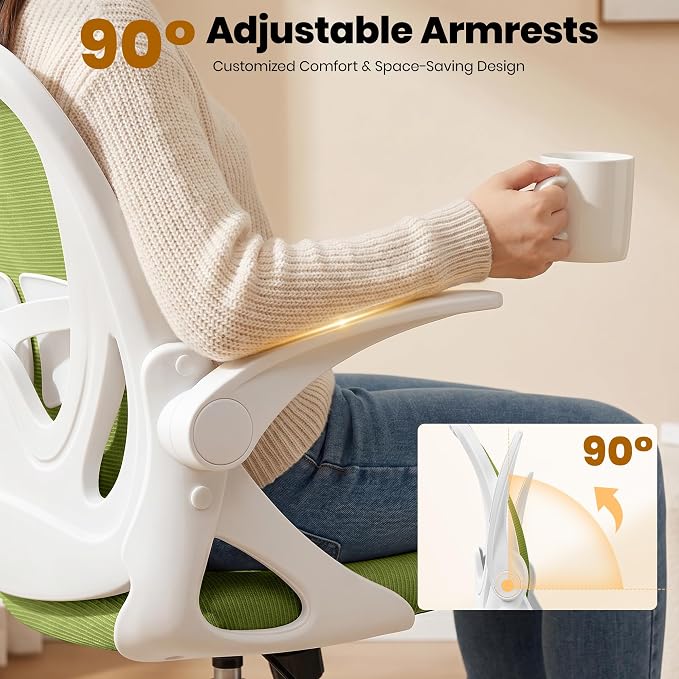 Primy Drafting Chair Tall Office Chair with Flip-up Armrests Executive Ergonomic Computer Standing Desk Chair with Lumbar Support and Adjustable Footrest Ring (AvocadoGreen)