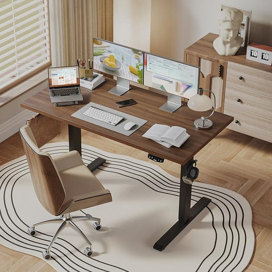 Agilestic Electric Standing Desk, 63 x 23.6 Inches Height Adjustable Desk, Sit Stand up Desk for Work Office Home, Splice Board, Dark Walnut