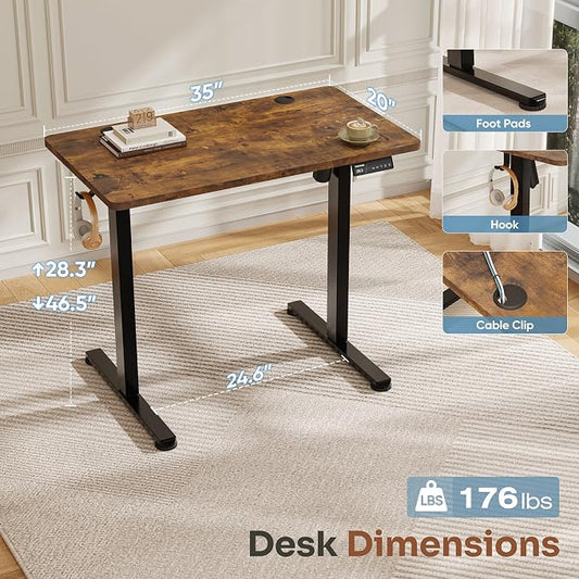 Monomi Small Electric Standing Desk, 35" x 20" Whole Piece Height Adjustable with Memory Controller, Sit to Stand Desk Workstation for Home Office, Rustic Brown