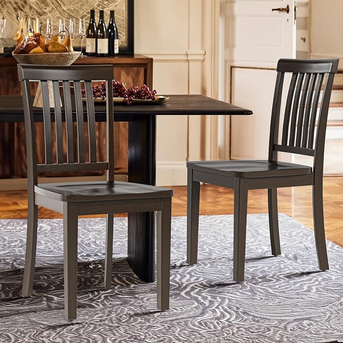 COLAMY Wooden Dining Room Chairs Set of 2, Spindle High Back Windsor Kitchen Side Chair, Farmhouse Dining Chairs for Kitchen, Dining Room, Dark Brown