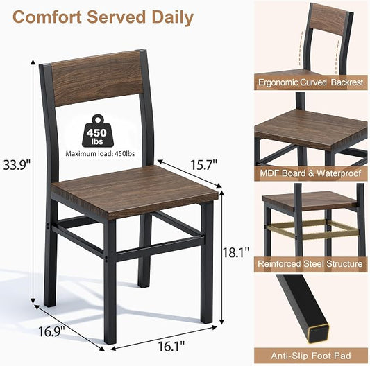 5-Piece Dining Table Set for 4 6 8, Large 55"-70.9" Extendable Dining Room Table Rectangle with Kitchen Chairs of 4, MDF Wood & Metal Frame for Apartment Kitchen Saving Space, Rustic Farmhouse, Walnut
