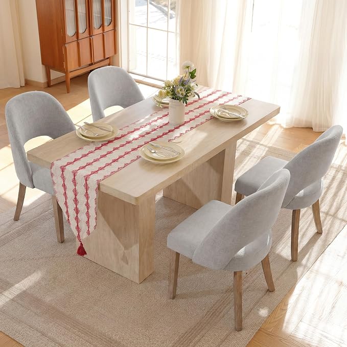 Wooden Dining Chairs Set of 4, Upholstered Modern Chenille Dining Room Chair Kitchen Chairs, Comfy Farmhouse Dinner Chair for Kitchen Dining Room, Grey