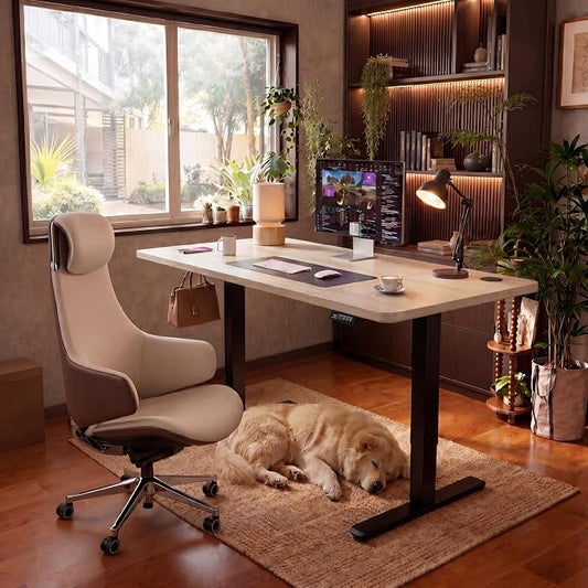 Furmax Electric Height Adjustable Standing Desk Large 48 x 24 Inches Sit Stand up Desk Home Office Computer Desk Memory Preset with T-Shaped Metal Bracket, Maple