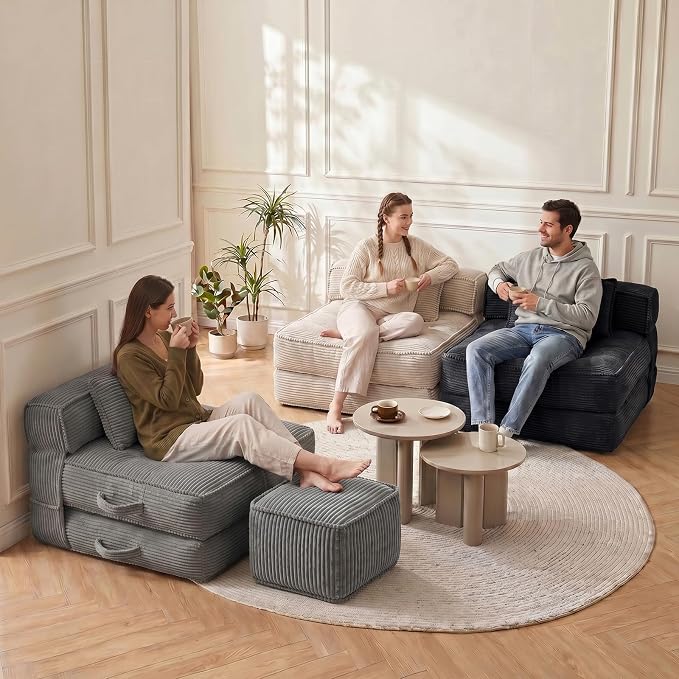 Folding Sofa Bed, Convertible Sleeper Chair with Pillow Foldable Mattress with Back Support, Portable Fold Out Chair Bed Comfy Floor Couch Lounge for Living Room Bedroom Apartment Single