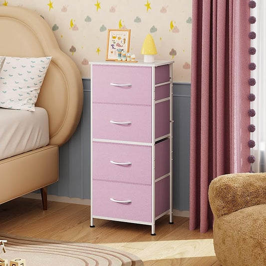 WLIVE Dresser with 4 Drawers, Storage Tower, Organizer Unit, Fabric Dresser for Bedroom, Hallway, Entryway, Closets, Sturdy Steel Frame, Wood Top, Easy Pull Handle,A-Pink