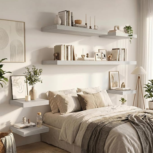 Vivelove 12 Deep Floating Shelves for Wall, 36 Inch Shelves for Room Wall Mounted, 2" Thick Floating Shelf for Living Room Bedroom Bathroom Kitchen Laundry Room, Set of 2 White Birch