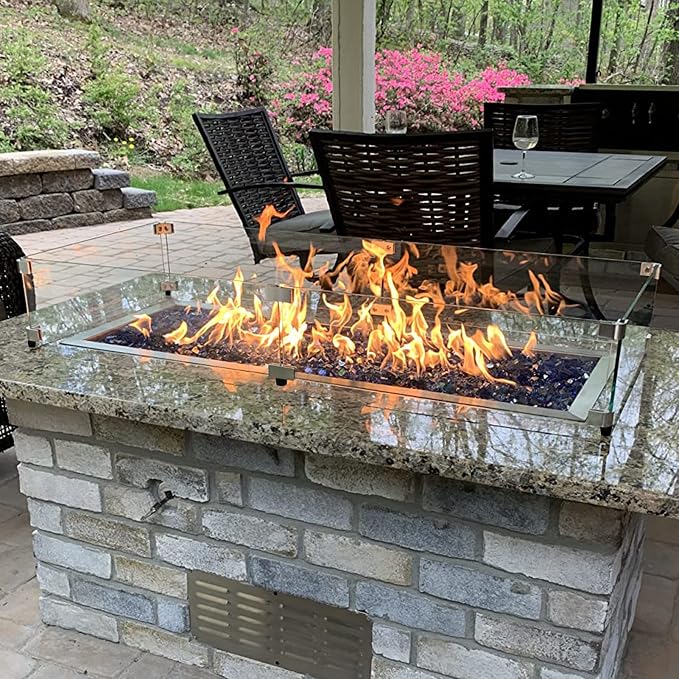 GASPRO 41.5 x 11.5 Inch Glass Wind Guard for Rectangular Fire Pit Table, Thick and Sturdy Tempered Glass Panel with Hard Aluminum Corner Bracket & Rubber Feet, Easy to Assemble