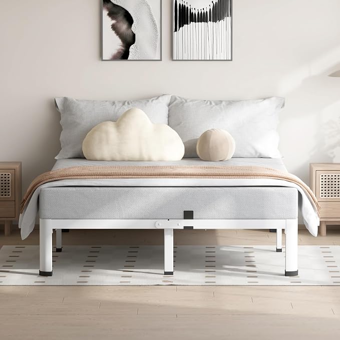 VIPSHOW 7 Inch White King Size Bed Frame, 3500Lbs Heavy Duty Metal Platform with Round Corner Legs Mattress Slide Stopper, Steel Slat Support No Box Spring Needed, Noise Free, Non-Slip, Easy Assembly
