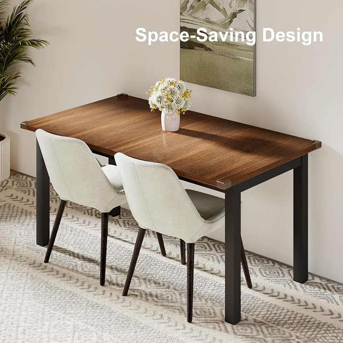 Feonase 63" Extendable Dining Table, Modern Farmhouse Dining Room Table for 4-8, Wooden Kitchen Table for Small Space, Dining Room, Home Office, Living Room Furniture, Walnut