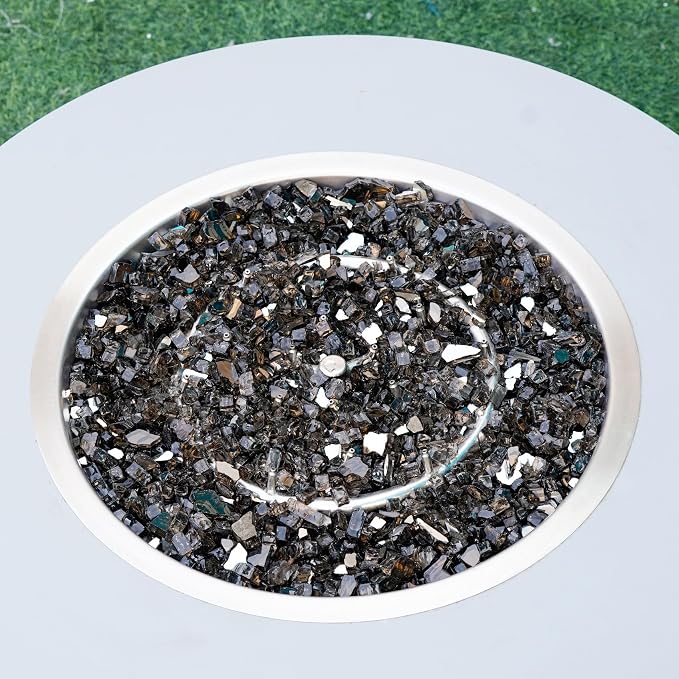 Skyflame Fire Pit Glass Rocks, 15 Pound Bronze Reflective Fire Glass for Outdoor Indoor Fire Bowl Fireplace, 1/2-Inch