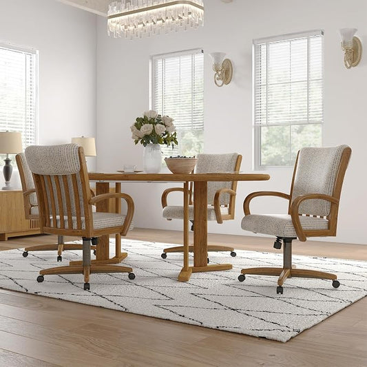 Chromcraft Set of 6 Caster Swivel Tilt Dining Chairs, Ultra Comfort Kitchen Chairs Casual Chairs with Soft Rubber Wheels Rolling Chair on Wheels for Kitchen(Ivanhoe NPL Nude)
