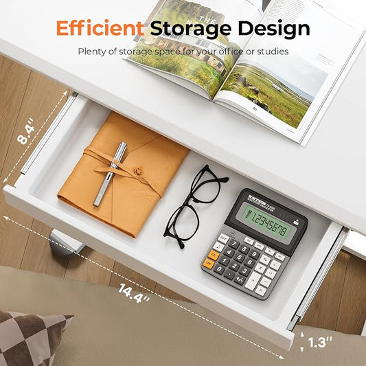 Mobile Standing Desk with Drawer, 32" Rolling Desk with Cup Holder and Hooks, Portable Laptop Cart on Wheels, Height Adjustable Workstation with Storage for Home Office, White