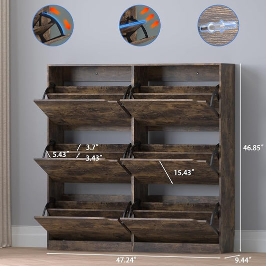 BORNOON Shoe Cabinet with 6 Flip Drawers, Slim Narrow Shoe Storage Cabinet, Freestanding Shoe Organizer for Entryway, Hallway, Foyer
