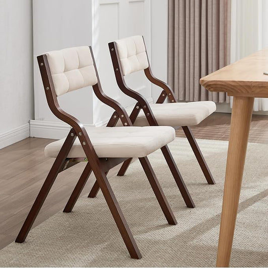 6-Pack Folding Dining Chairs with Cushion,Padded Foldable Dining Chairs,Portable Wooden Folding Chairs for Dining Rooms Kitchen Wedding and Party Indoor Walnut Beige