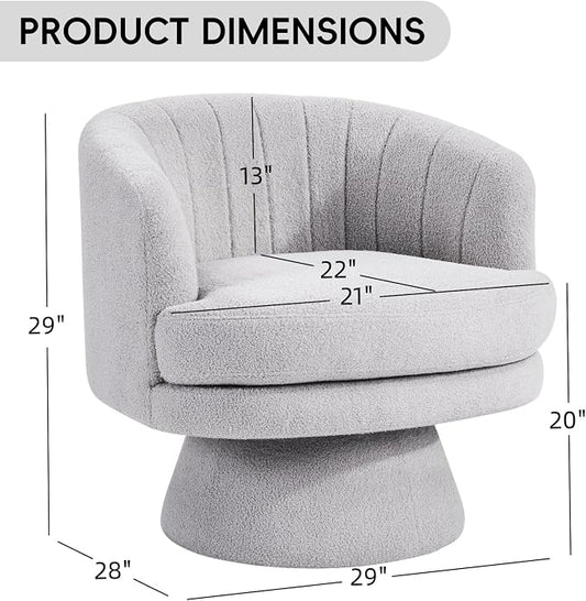 CANMOV Swivel Accent Chair with Armrest, Modern 360 Degree Swivel Barrel Chair with Curve Back and Soft Cushion,Comfy Round Sherpa Teddy Armchair Single Sofa for Living Room,Bedroom, Light Grey