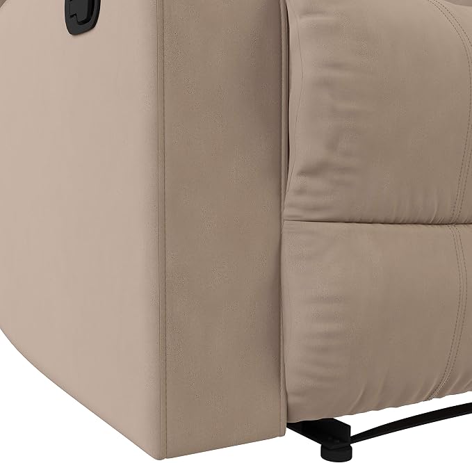 Warren 35.5" Manual Pull-Handle Recliner, Traditional Overstuffed, Pocket Coil Comfort, Black Metal Base Legs, Soft Microfiber Fabric, Beige