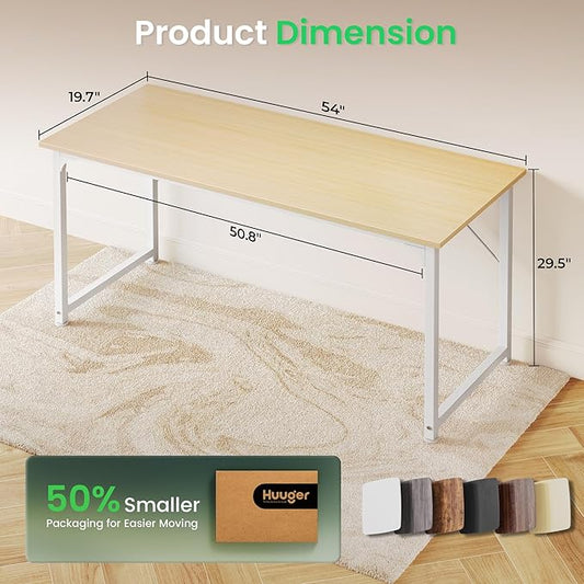 Huuger Computer Desk, 54 Inch Office Desk, Gaming Desk with Storage, Writing Desk Work Desk for Home Office, Study, Modern Simple Desk, Large Legroom, Metal Frame, Maple
