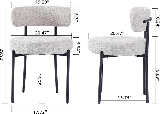 EDWELL Boucle Dining Chairs Set of 2, Round Upholstered Dining Room Chairs with Black Metal Legs, Modern Kitchen Dining Room Chairs for Kitchen, Living Room
