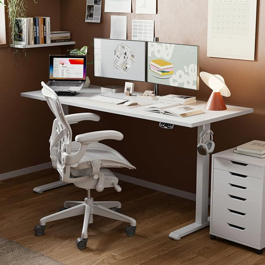 Agilestic Electric Standing Desk, 71 x 31.5 Inches Height Adjustable Desk, Sit Stand up for Work Office Home, Ergonomic Rising Computer Table with Memory Preset, White