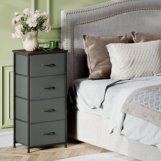 Somdot Dresser for Bedroom with 4 Drawers, Storage Organizer Chest of Drawers with Removable Fabric Bins for Closet Bedside Living Room Laundry Entryway Hallway, Charcoal Grey