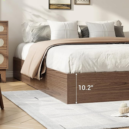 Garvee California King Bed Frame with 2 Storage Drawers, Wood Platform Floor Bed Frame Without Headboard, Wood Slat Support, No Box Spring Needed, Easy Assembly