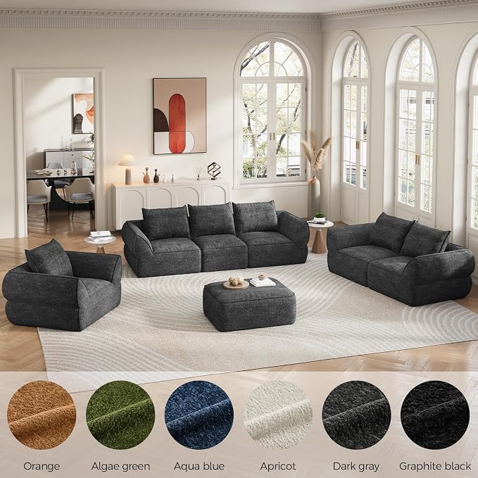 76.4" Cloud Loveseat Sofa, Deep Seat Couch with Pillows, Modern Comfortable Upholstery Boneless Sofa, 1 piece for Living Room, Bedroom, Apartment, Removable Cover,No Assembly Required, Dark Gray
