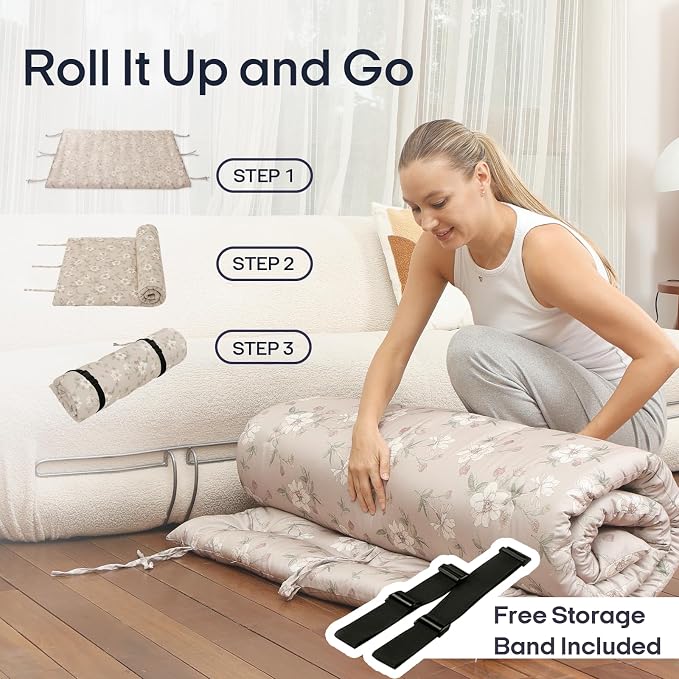 Syrinx Water Resistant Japanese Futon Mattress, Full Size 75"x54", 2.5 Inch Thick Japanese Floor Mattress Tatami Mat, Foldable Floor Bed Sleeping Pad for Dormitory Guest Room Camping