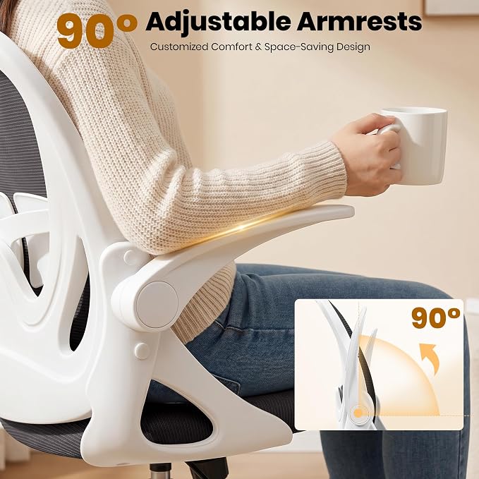 Primy Ergonomic Drafting Chair with Flip-up Armrests Tall Office Chair for Standing Desk Comfortable Desk Chair with Adjustable Footrest Ring and Lumbar Support in Gray Perfect for Home (White)